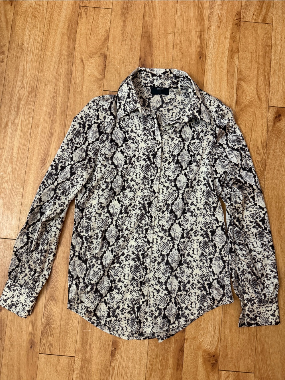 Tahari Black & White Snake Print Button-Down Shirt